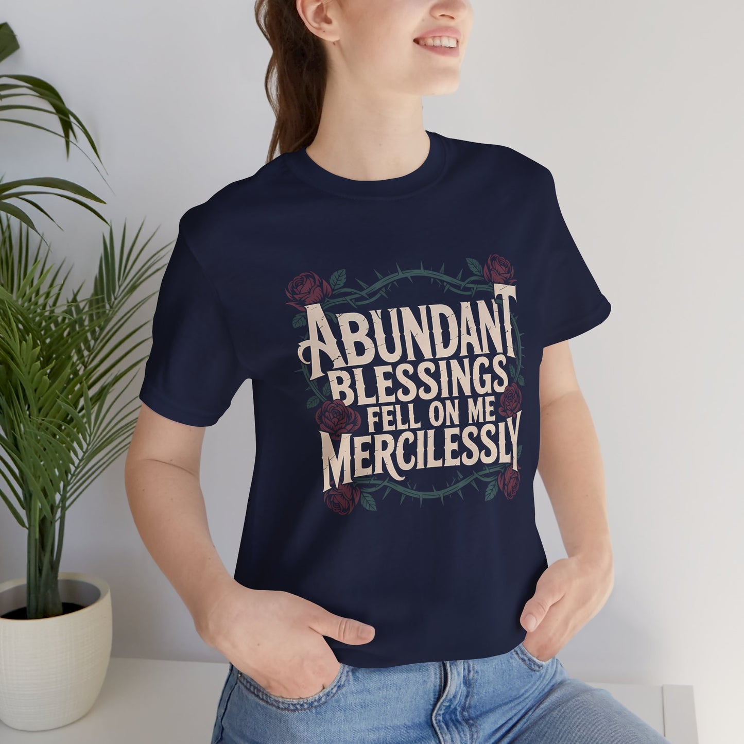 Abundant Blessings - Unisex Faith T-Shirt - navy blue for women