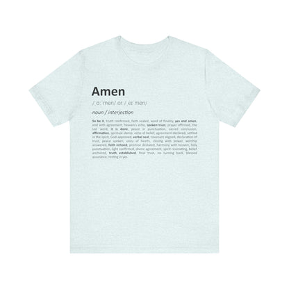 Light blue t-shirt with black text on a white background