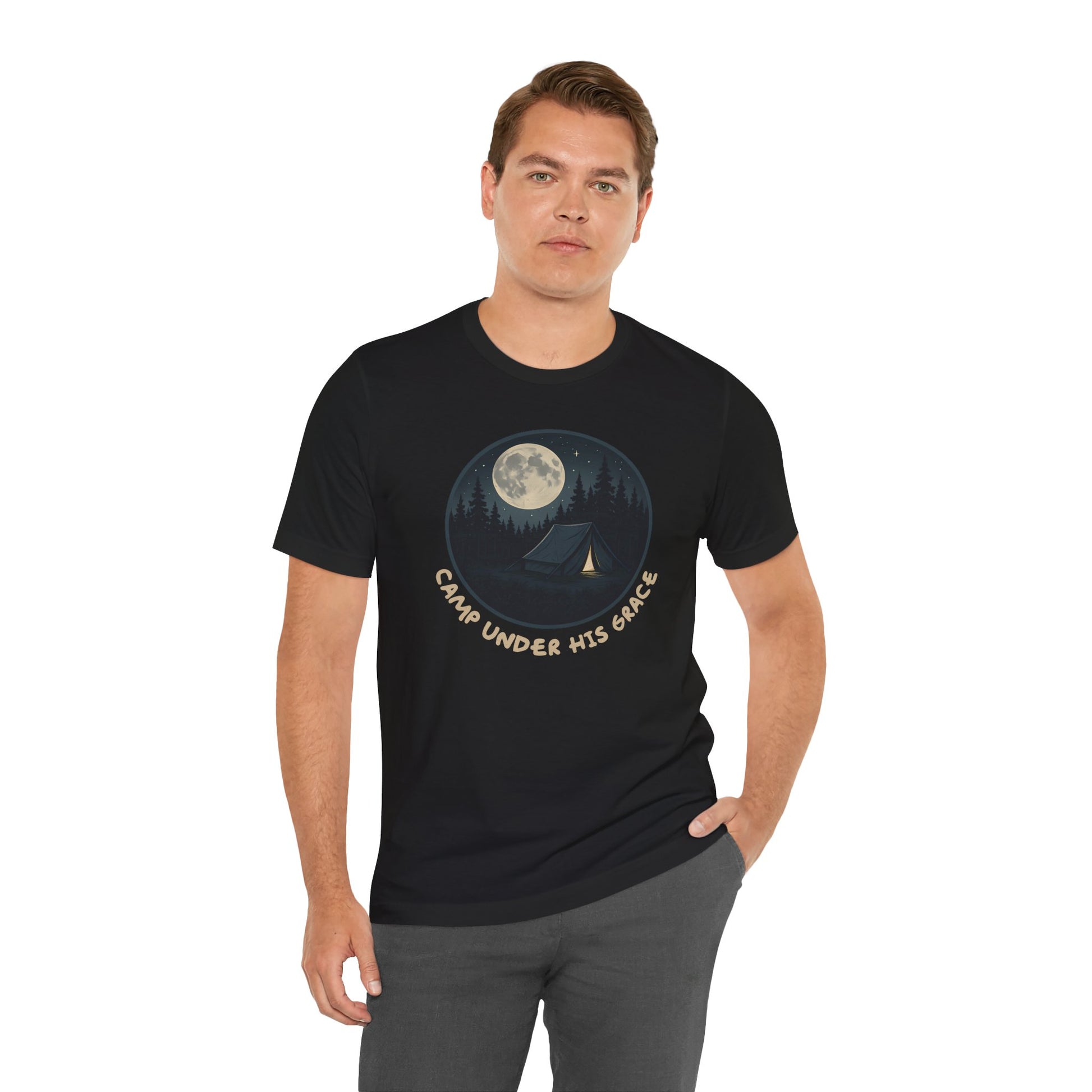 Camp Under His Grace – Unisex Christian Camping Tee - black for me 2