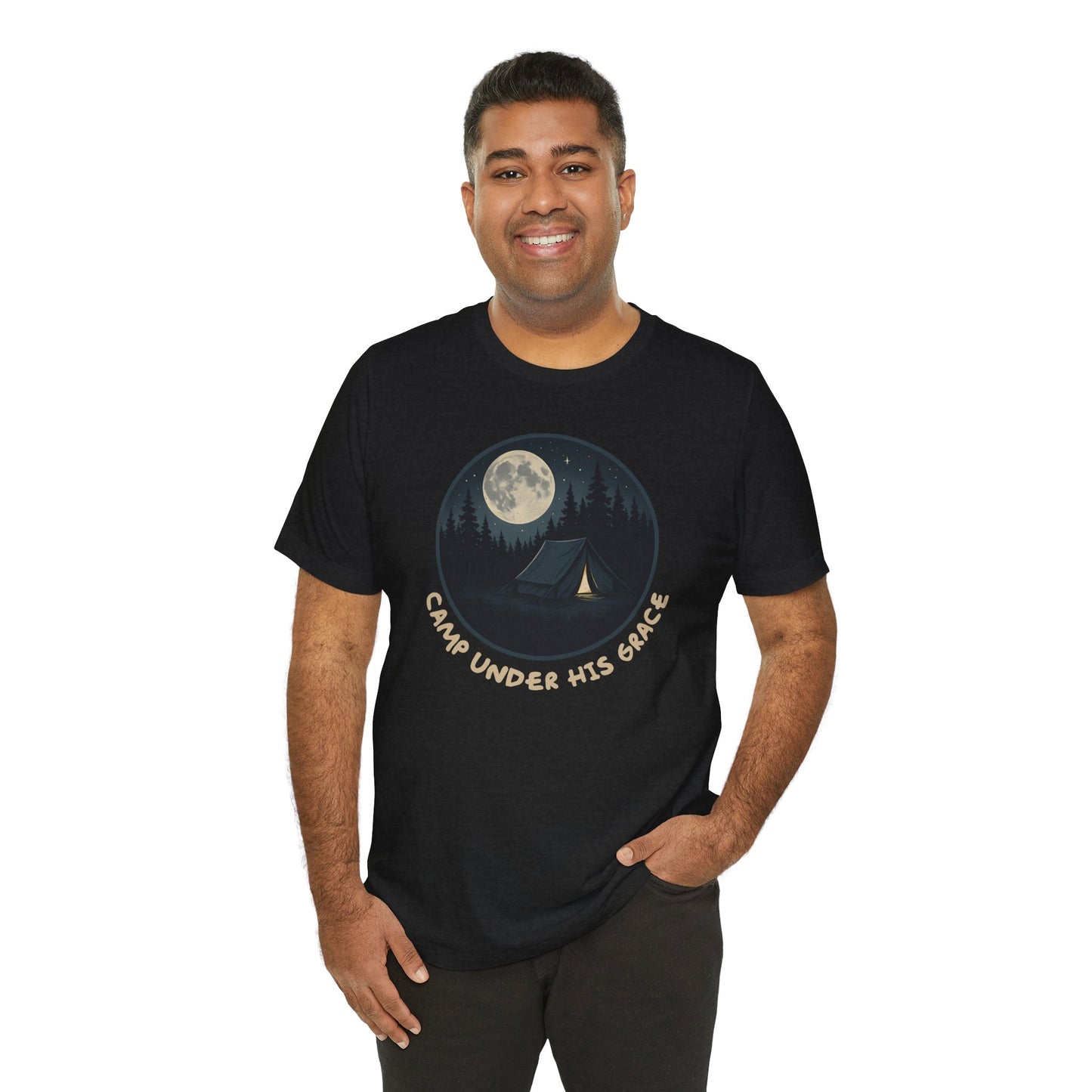 Camp Under His Grace – Unisex Christian Camping Tee - black for men XL