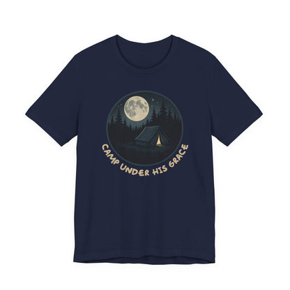 Camp Under His Grace – Unisex Christian Camping Tee - blue color