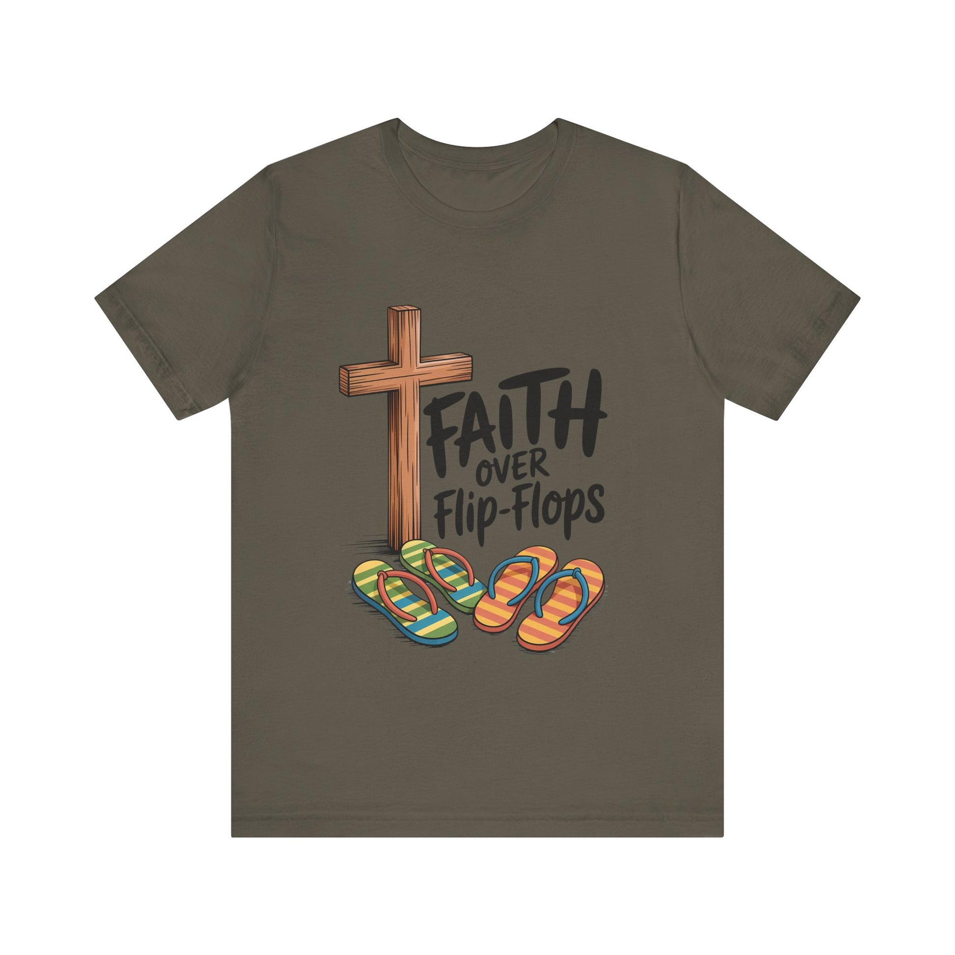 Faith Over Flip-Flops – Unisex Christian Summer T-Shirt - brown color for women