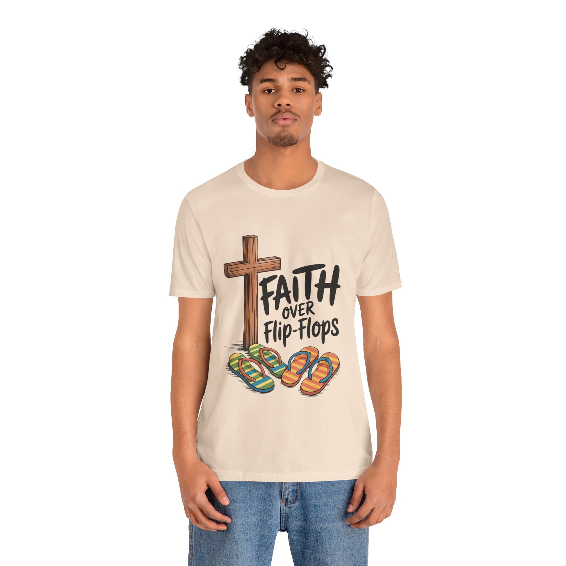 Faith Over Flip-Flops – Unisex Christian Summer T-Shirt - cream color for men