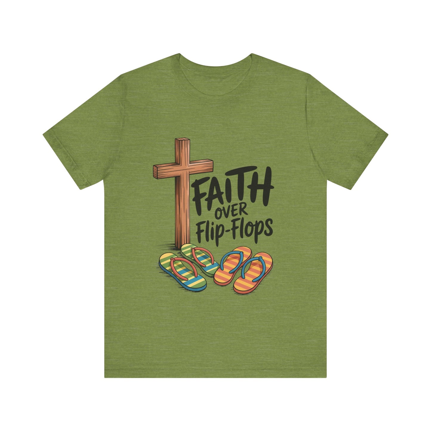 Faith Over Flip-Flops – Unisex Christian Summer T-Shirt - green color