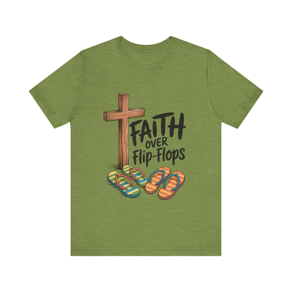 Faith Over Flip-Flops – Unisex Christian Summer T-Shirt - green color