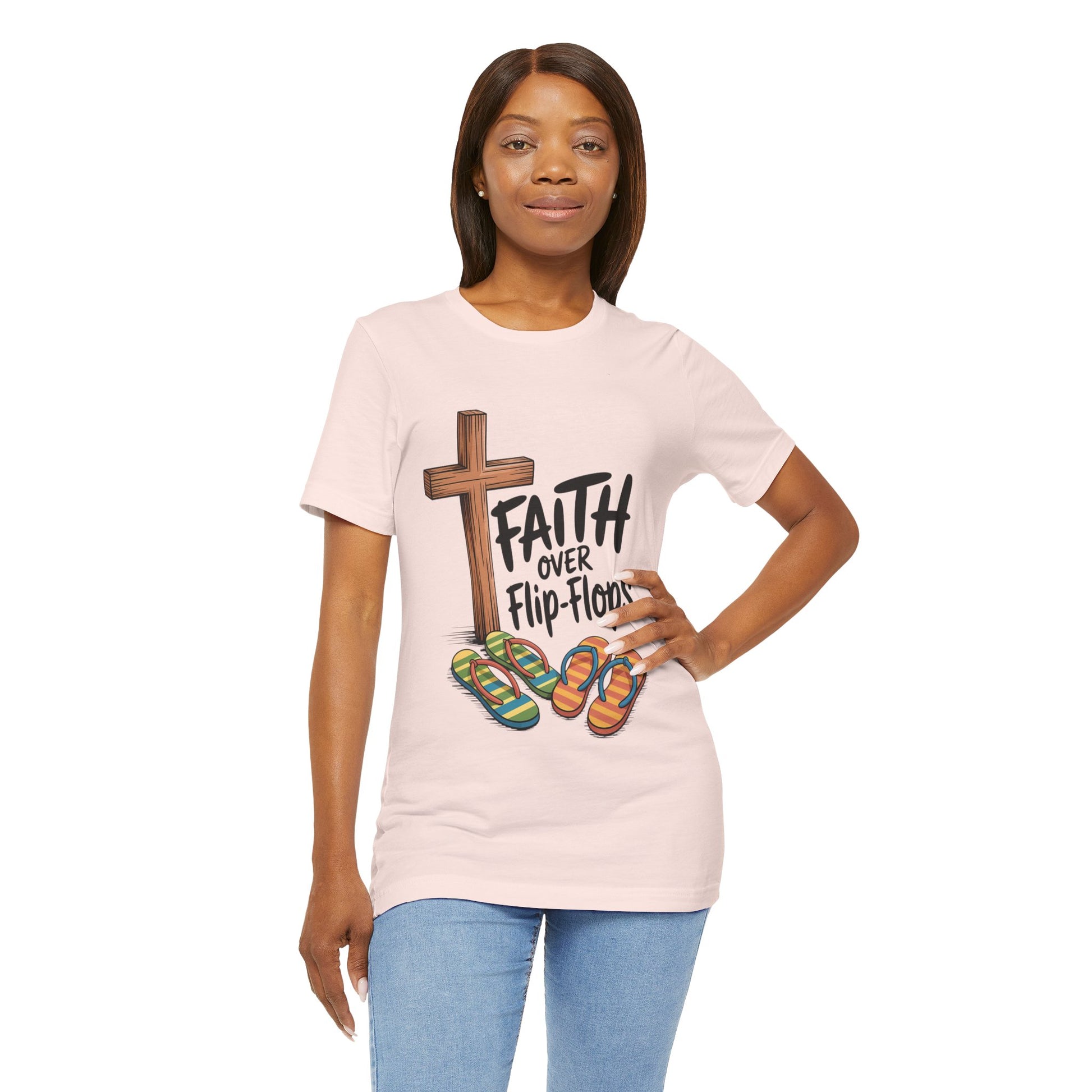 Faith Over Flip-Flops – Unisex Christian Summer T-Shirt - pink color for women