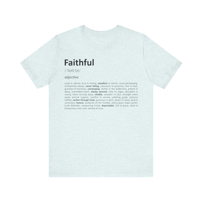Light blue t-shirt with black text on a white background