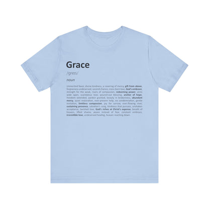 Light blue t-shirt with 'Grace' definition text on a white background