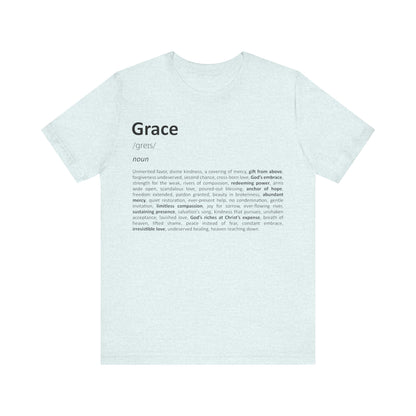 Light blue t-shirt with black text on a white background