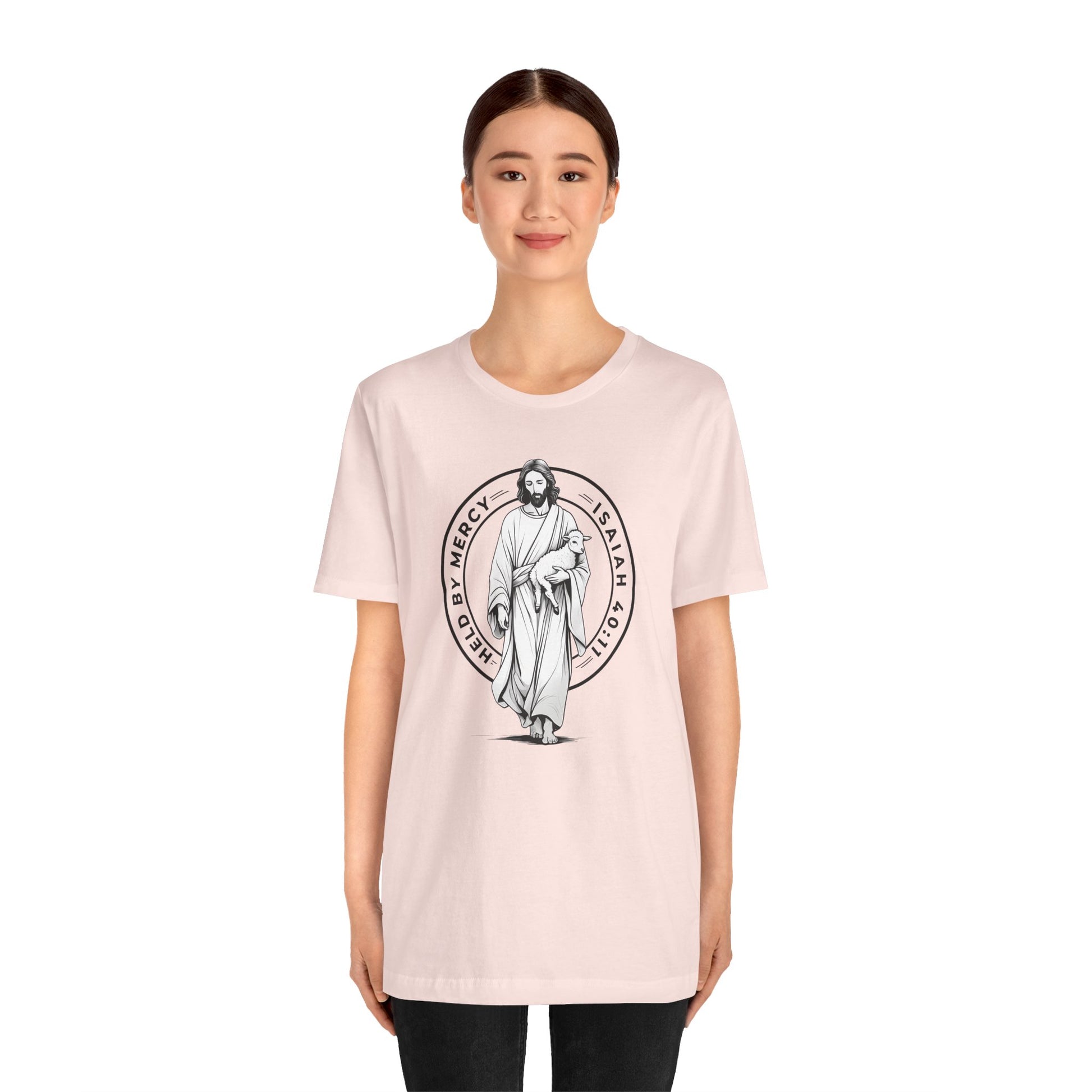 Held By Mercy – Unisex Christian T-Shirt - pink for women