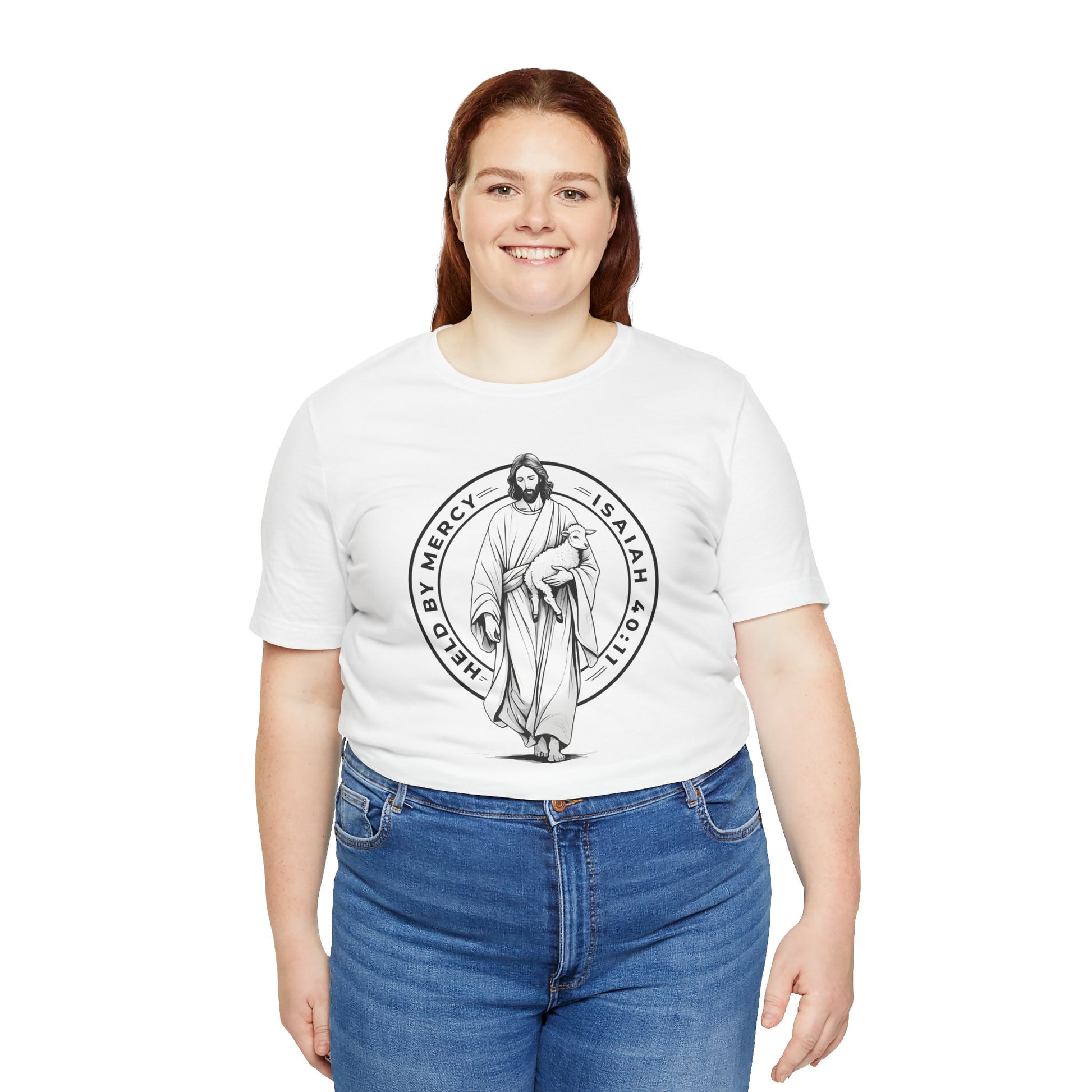 Held By Mercy – Unisex Christian T-Shirt - white for women