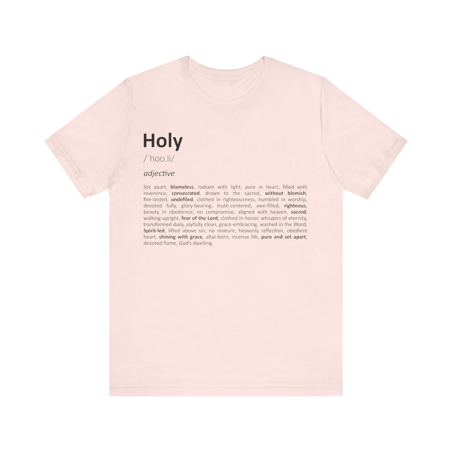 Pink t-shirt with black text on a white background