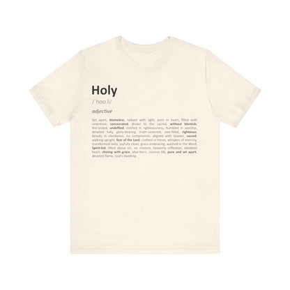Beige t-shirt with black text on a white background