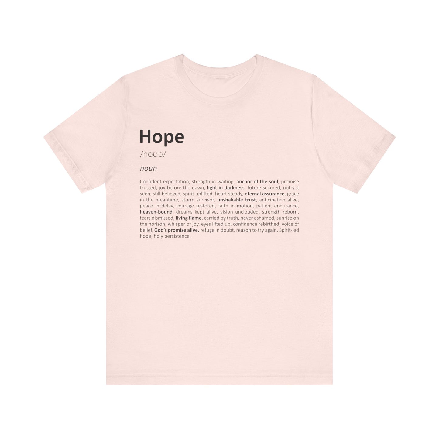 Pink t-shirt with 'Hope' definition text on a white background
