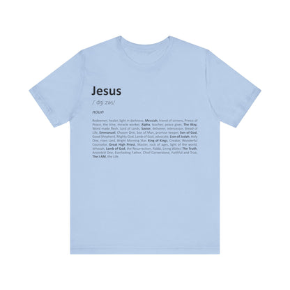 Light blue t-shirt with text design on a white background
