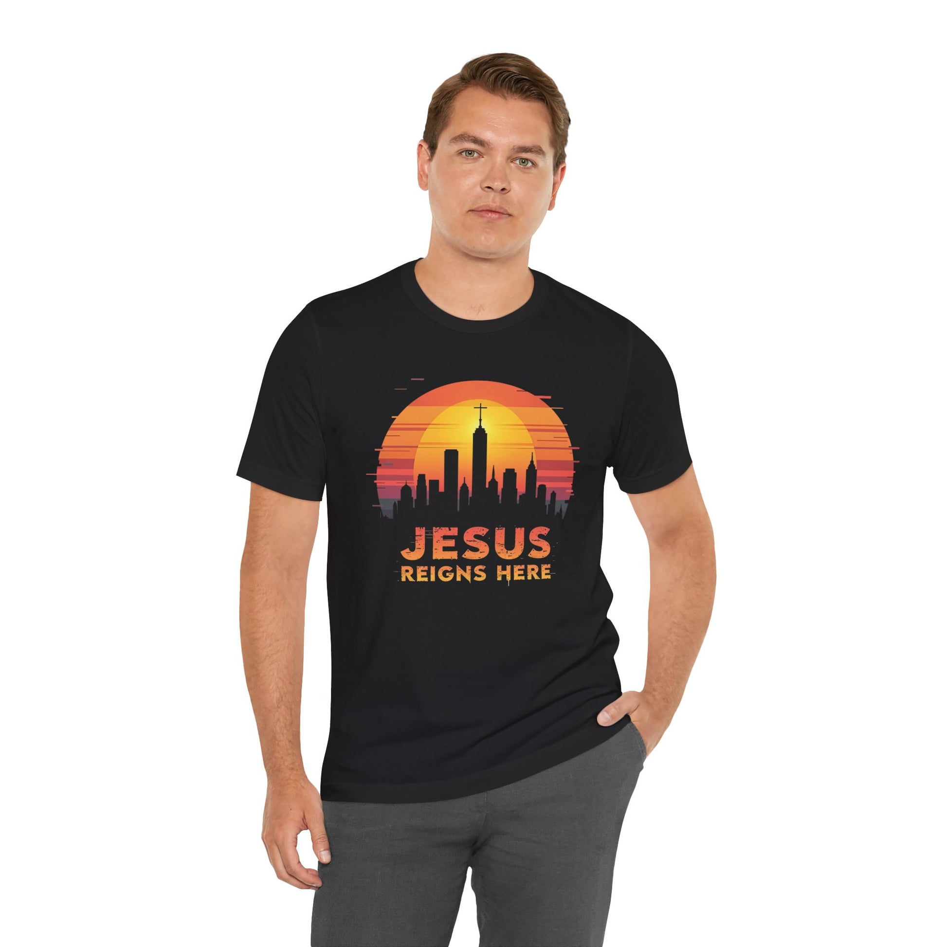 Jesus Reigns Here - Christian Comfort Fit Tee - black color for men XL