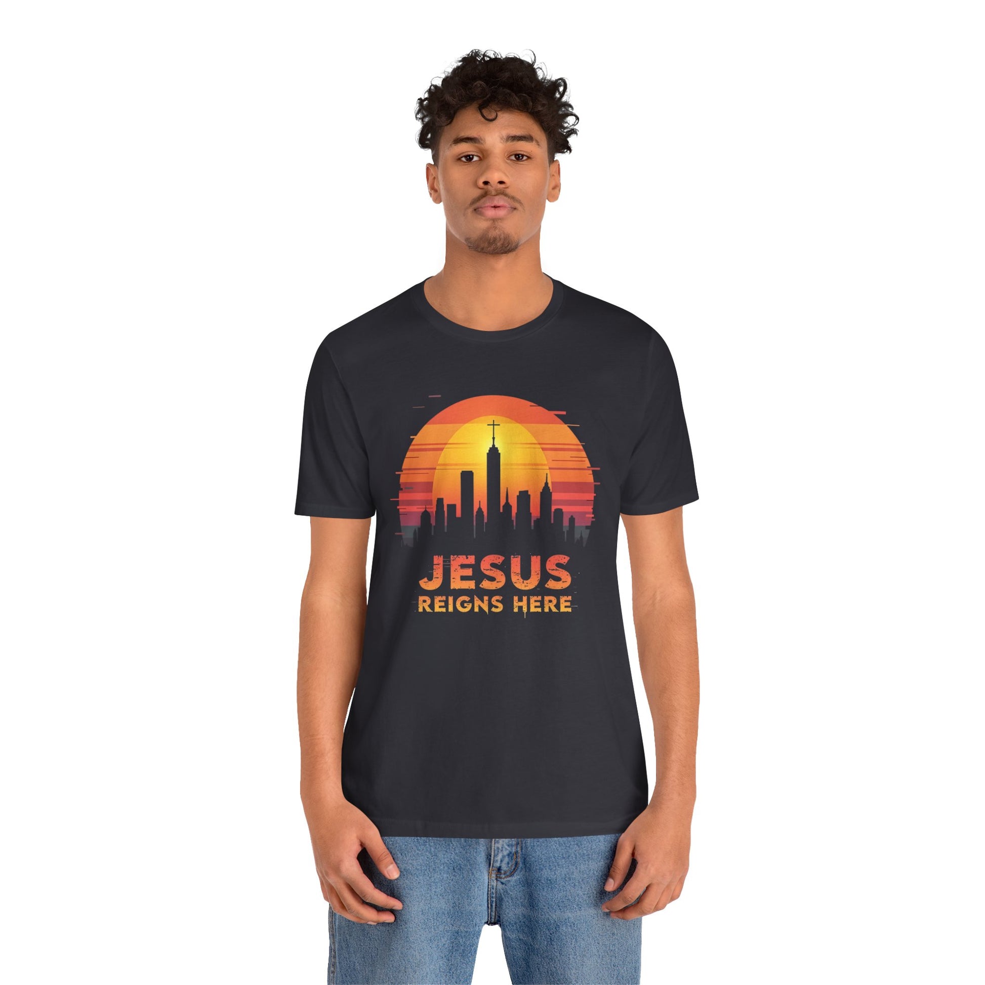 Jesus Reigns Here - Christian Comfort Fit Tee - brown color for men