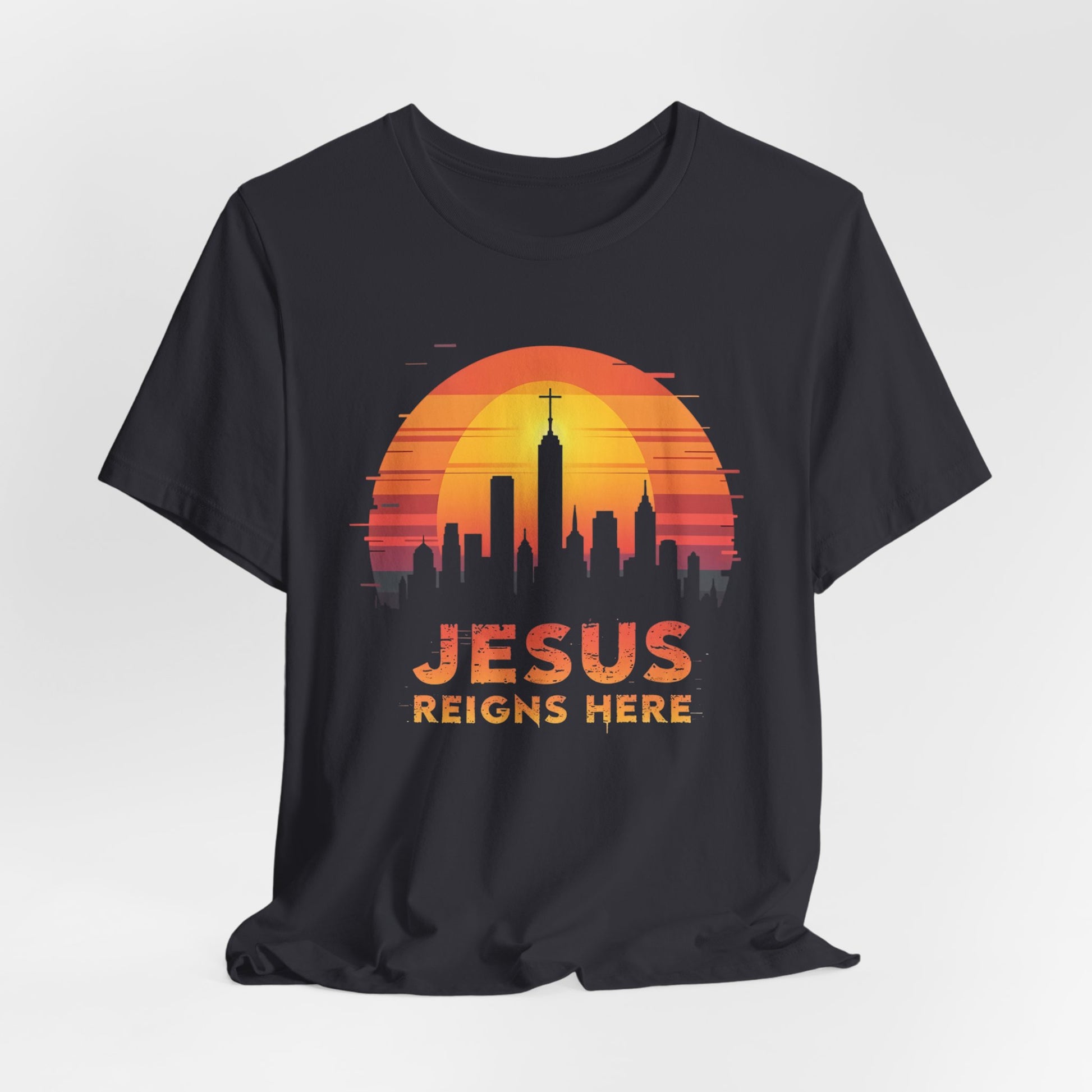 Jesus Reigns Here - Christian Comfort Fit Tee - gray color