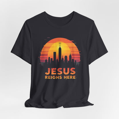 Jesus Reigns Here - Christian Comfort Fit Tee - gray color