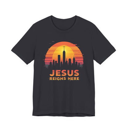 Jesus Reigns Here - Christian Comfort Fit Tee - gray color