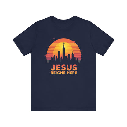 Jesus Reigns Here - Christian Comfort Fit Tee - navy blue for men