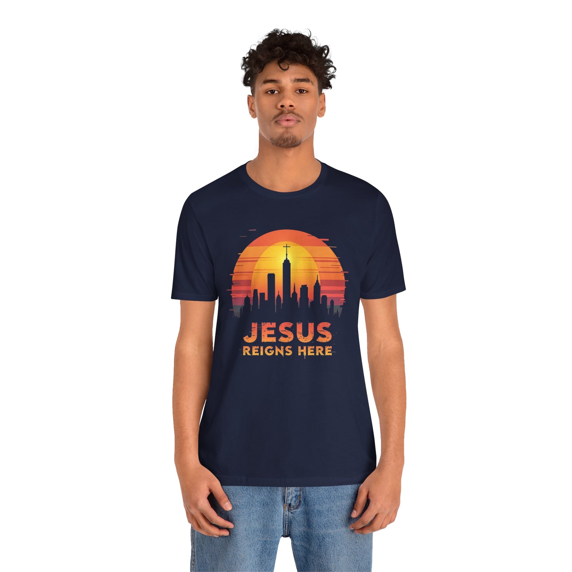Jesus Reigns Here - Christian Comfort Fit Tee - navy blue for men