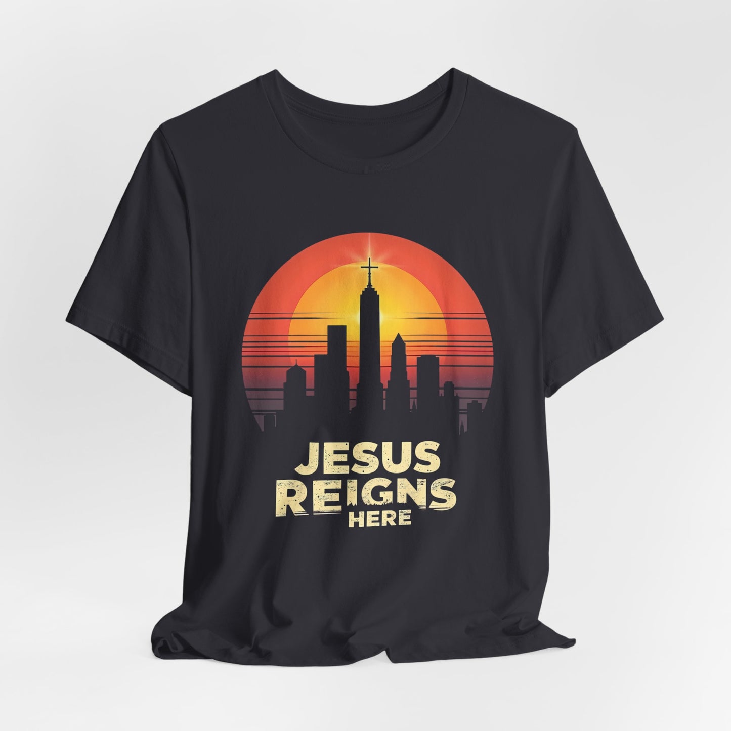 Jesus Reigns Here – Unisex Christian T-Shirt - gray color