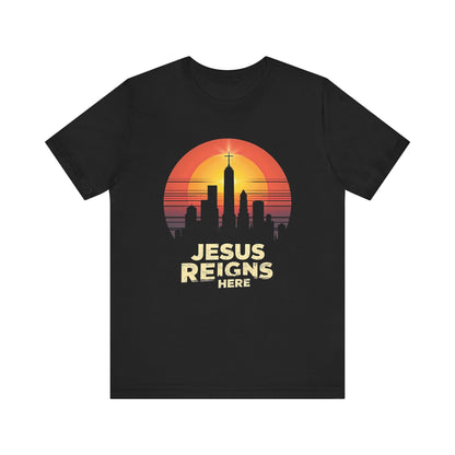 Jesus Reigns Here – Unisex Christian T-Shirt - grey color