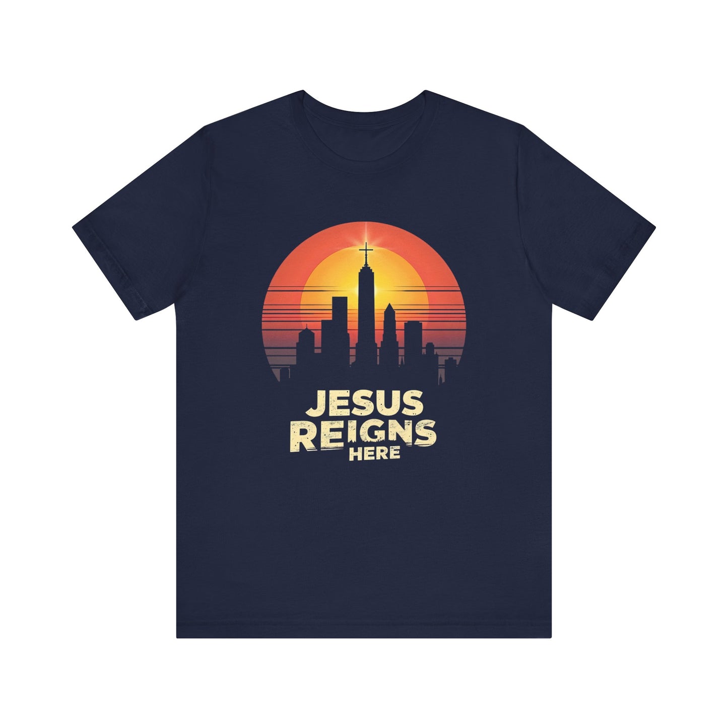 Jesus Reigns Here – Unisex Christian T-Shirt - navy blue