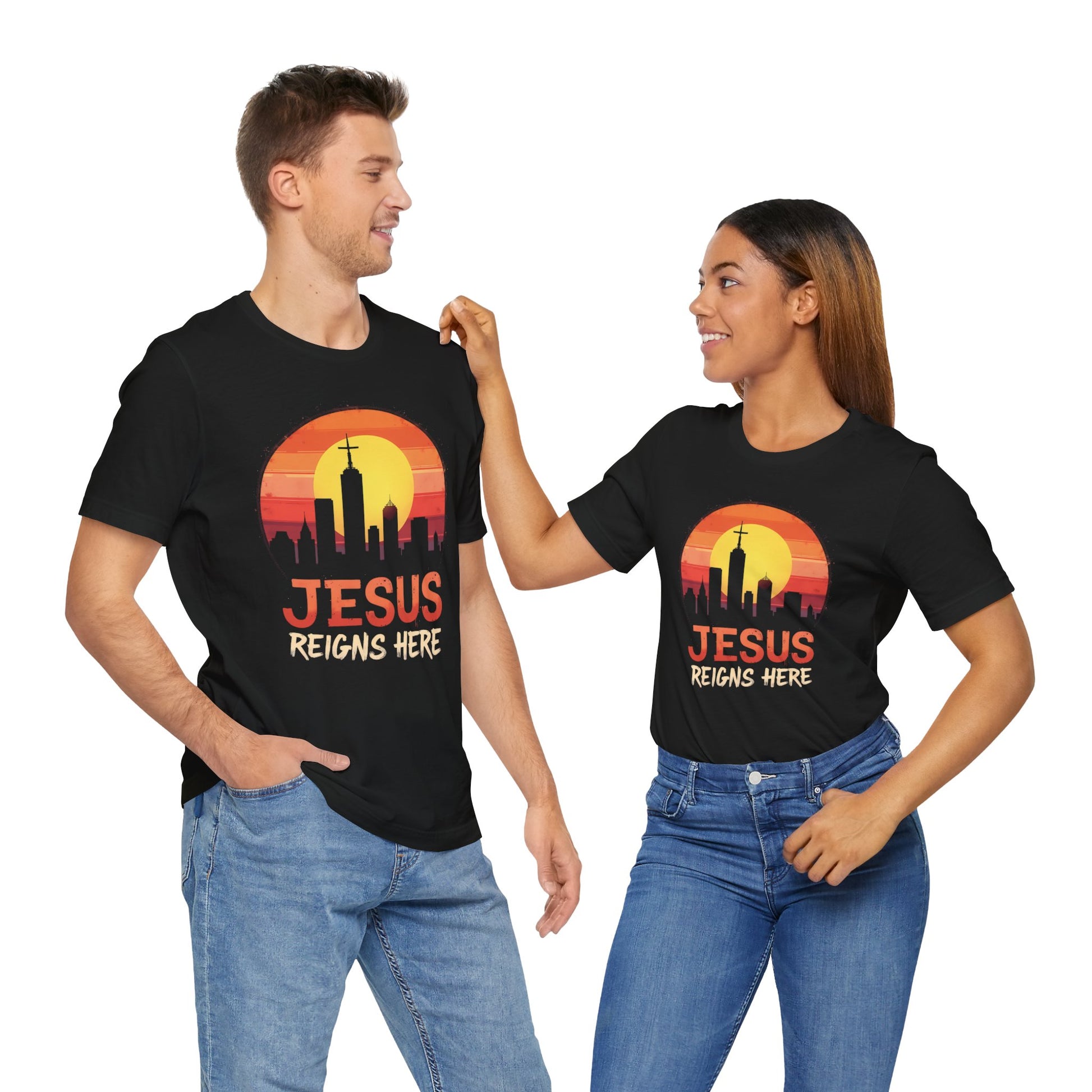 Jesus Reigns Here  – Unisex Faith Apparel - black for couples