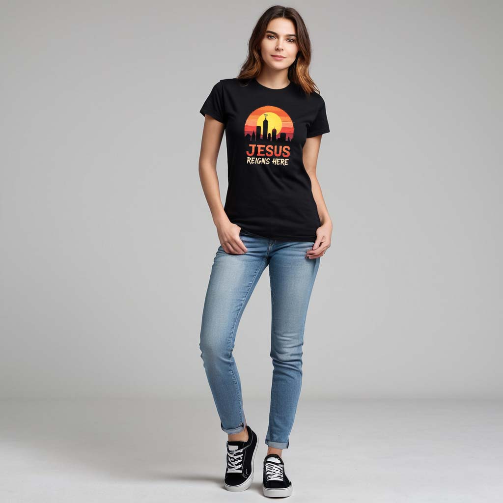 Jesus Reigns Here  – Unisex Faith Apparel - black for women