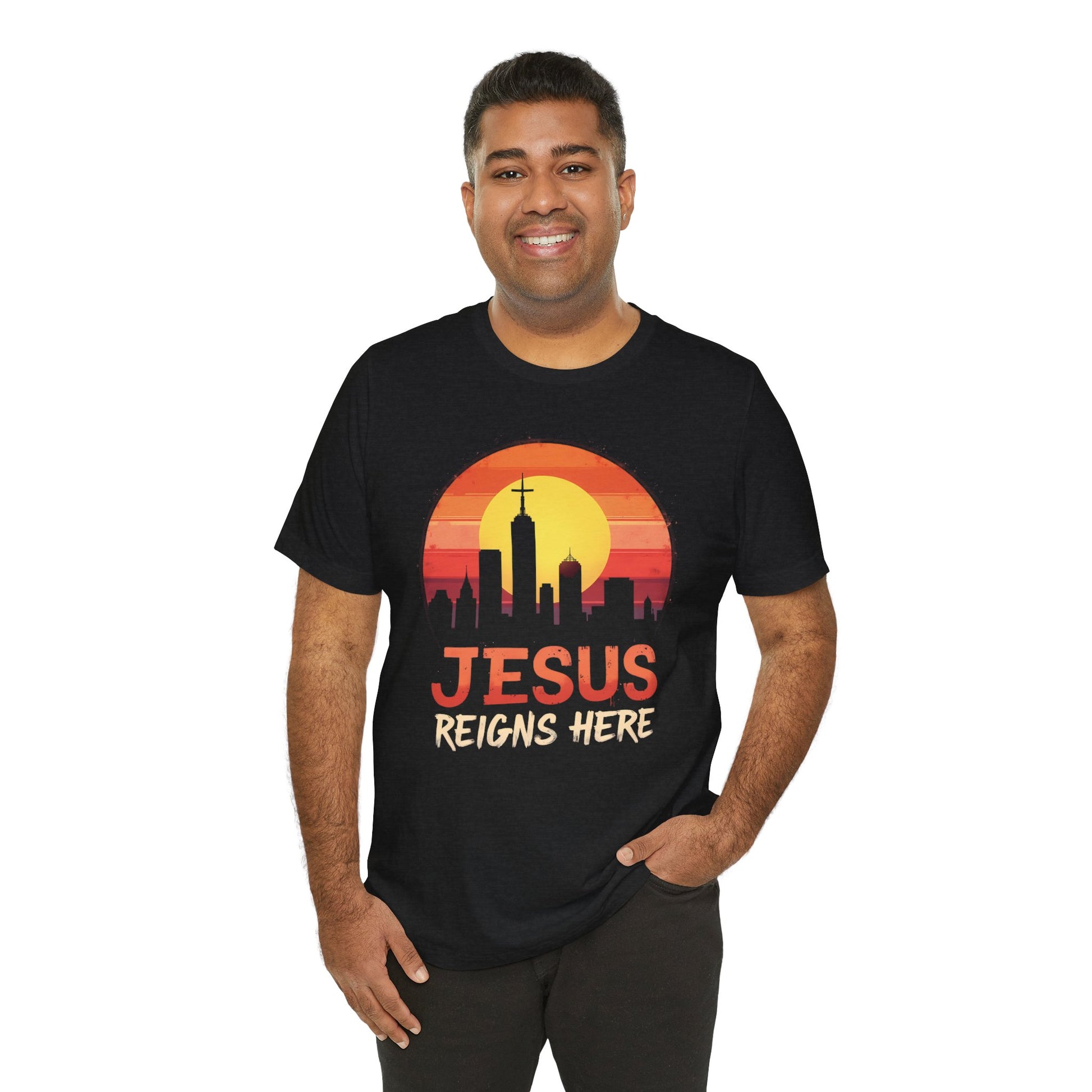 Jesus Reigns Here  – Unisex Faith Apparel - heather for men