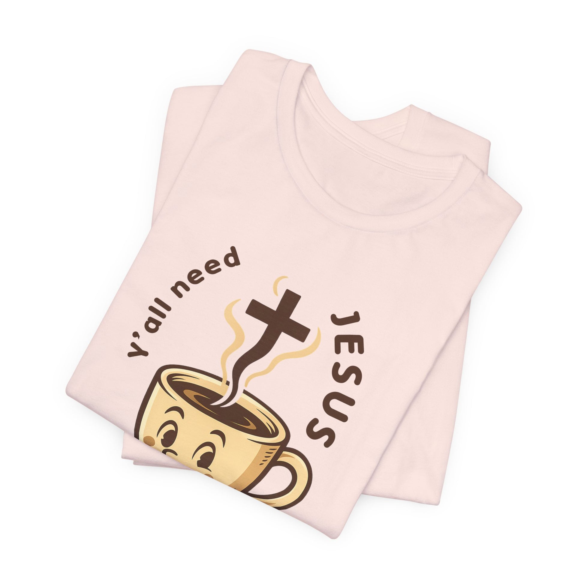 Folded pink tank top with a graphic design and text on a white background