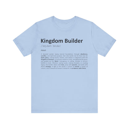 Light blue t-shirt with 'Kingdom Builder' text and definition on a white background