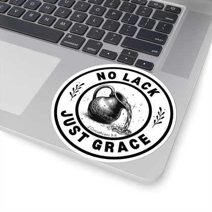 Sticker with 'No Lack Just Grace' design on a laptop