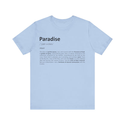 Light blue t-shirt with text design on a white background