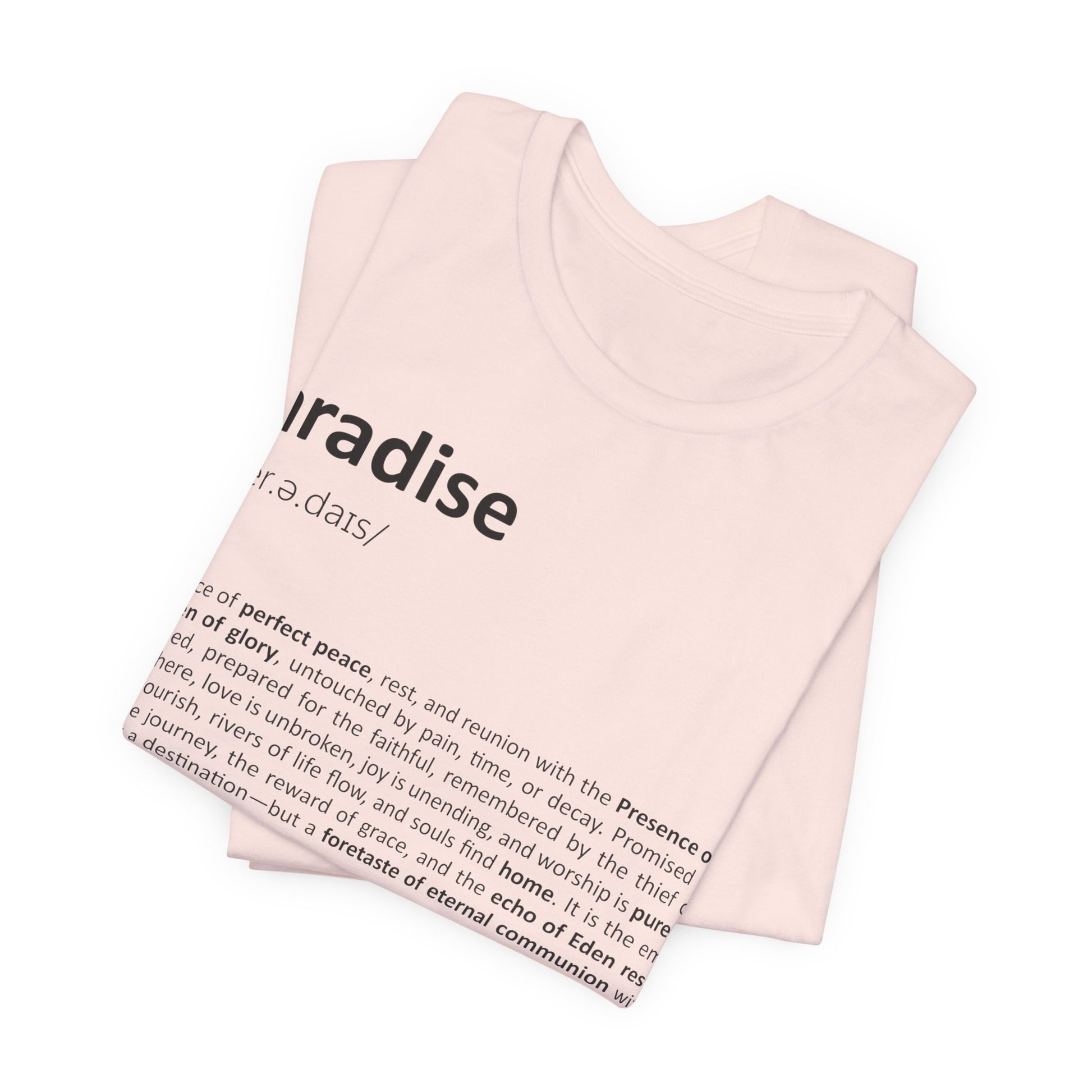 Folded pink tank top with text on a white background
