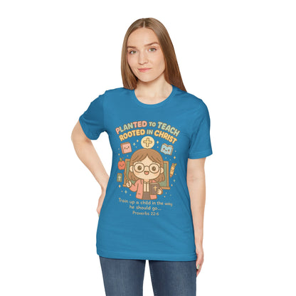Planted to Teach – Women's Christian Teacher T-Shirt - blue for women