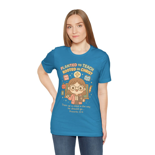 Planted to Teach – Women's Christian Teacher T-Shirt - blue for women