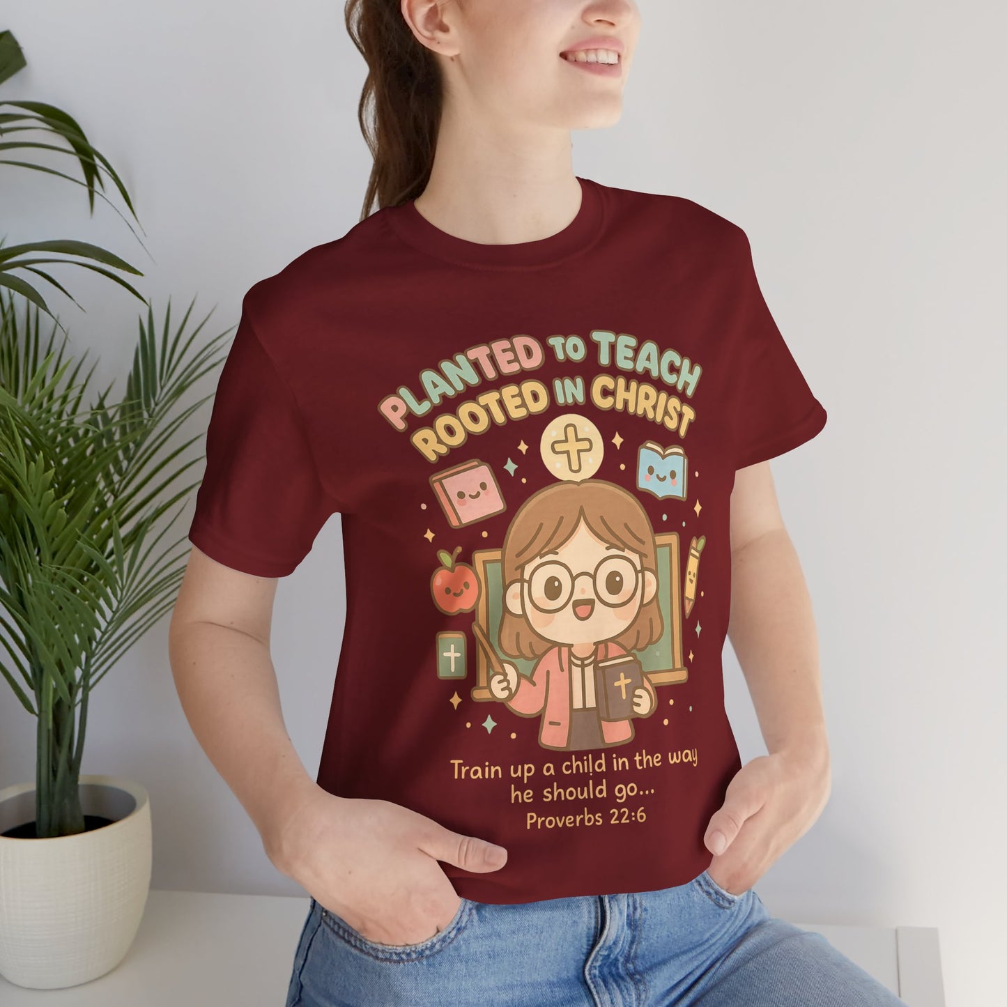 Planted to Teach – Women's Christian Teacher T-Shirt - peach color for women