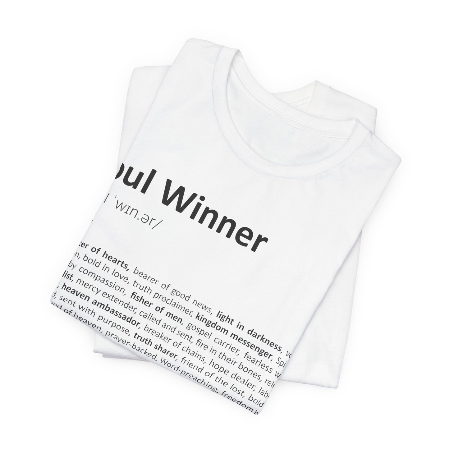 White t-shirt with text design on a white background