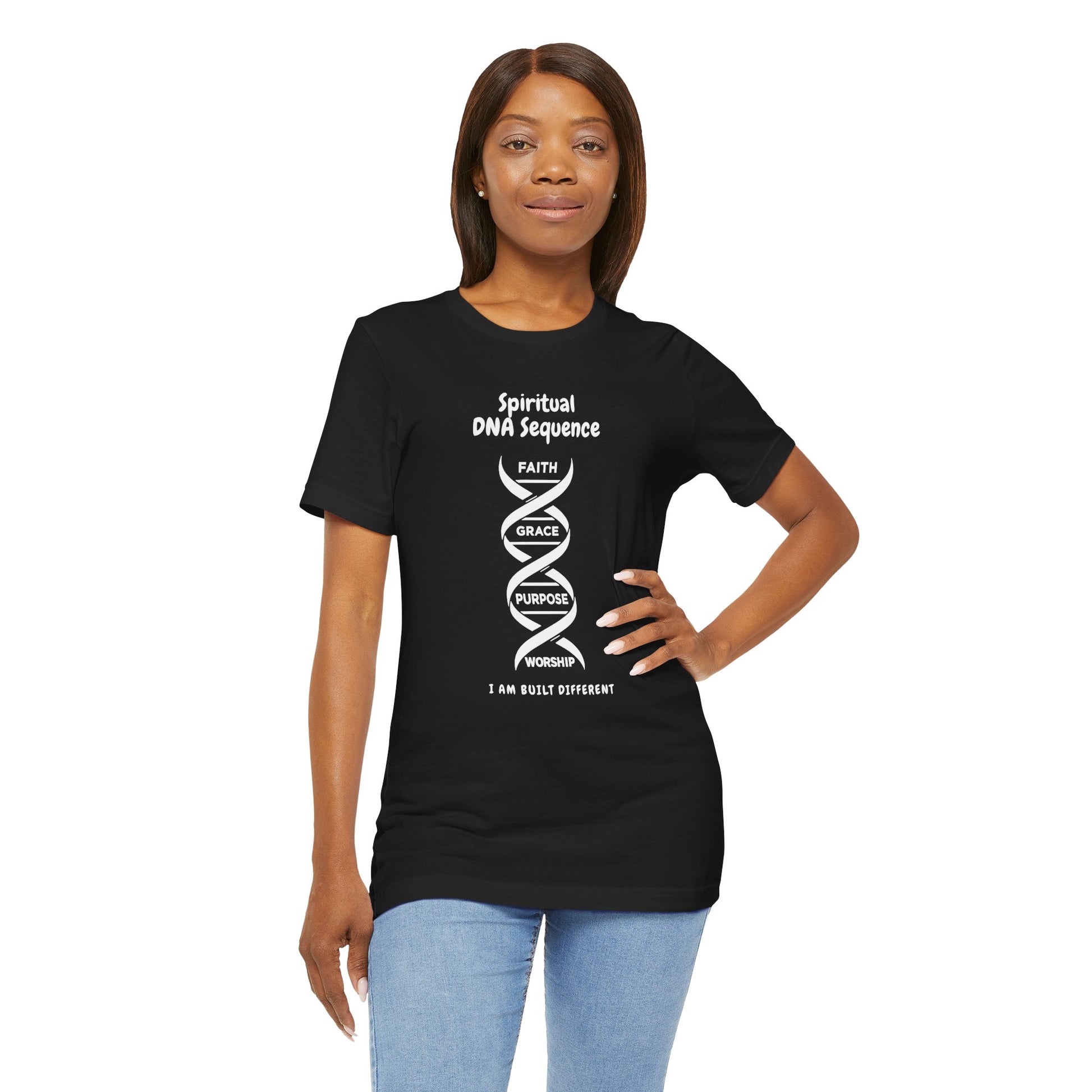 Spiritual DNA Sequence – Unisex Christian T-Shirt - black color for women