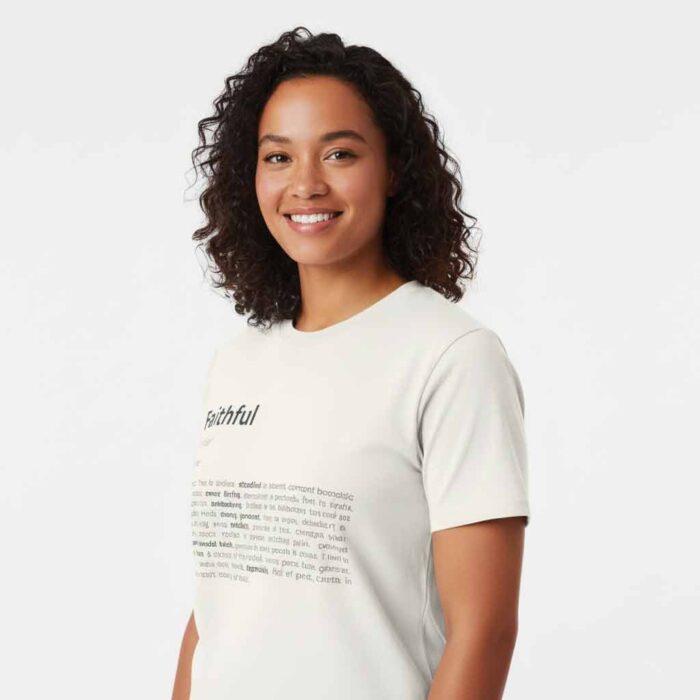 Jane-wearing-the-white-faithful-definition-t-shirt