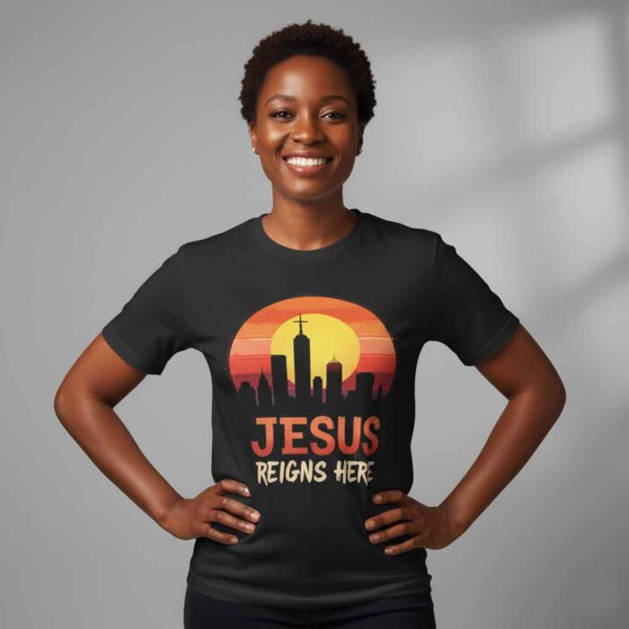 Jesus-reigns-here-black-t-shirt-on-a-young-lady