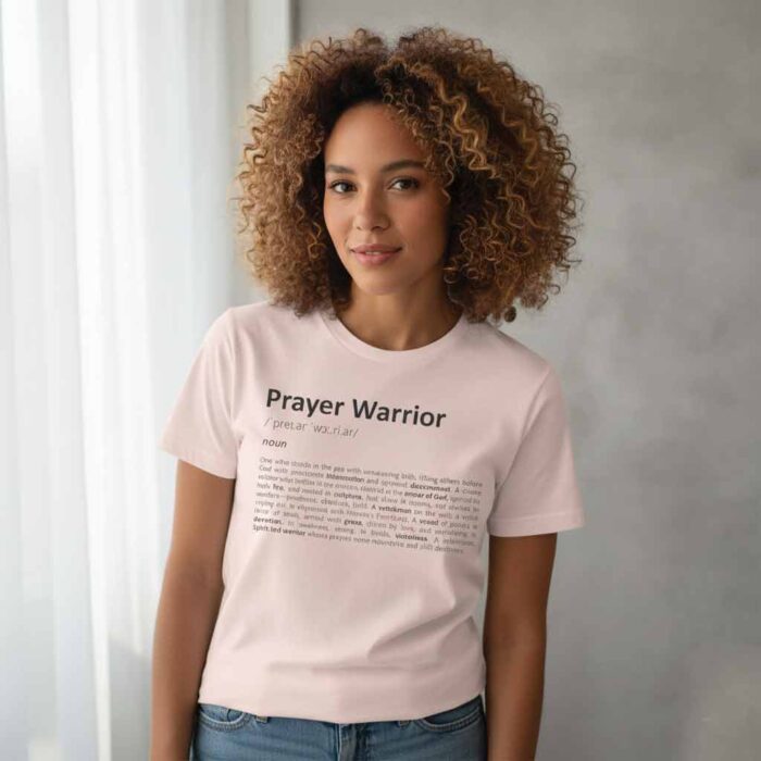 Prayer-Warrior-soft-pink-t-shirt-on-a-beatiful-lady