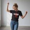 it is dancing time with the Redeemed by the blood black bold statement t-shirt on a beautiful young woman