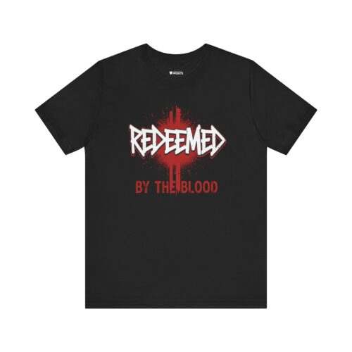 Redeemed by the Blood Bold Christian Statement T-Shirt with vibrant faith-inspired typography