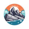 Christian faith sticker featuring Psalm 1211 with mountain illustration and sunrise background - on a laptop - white