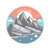 Christian faith sticker featuring Psalm 1211 with mountain illustration and sunrise background - transparent