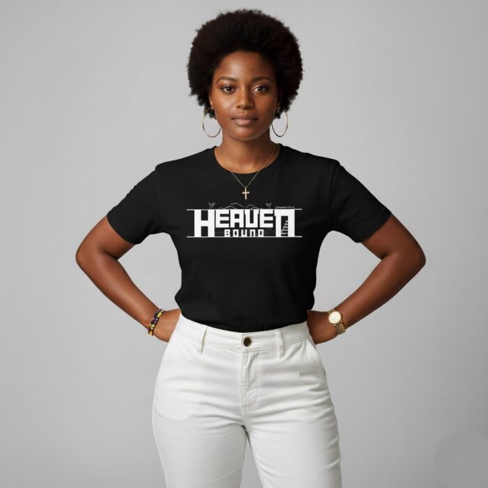 Heaven-Bound-Bold-Christian-Unisex-T-Shirt-black-on-a-beautiful-lady